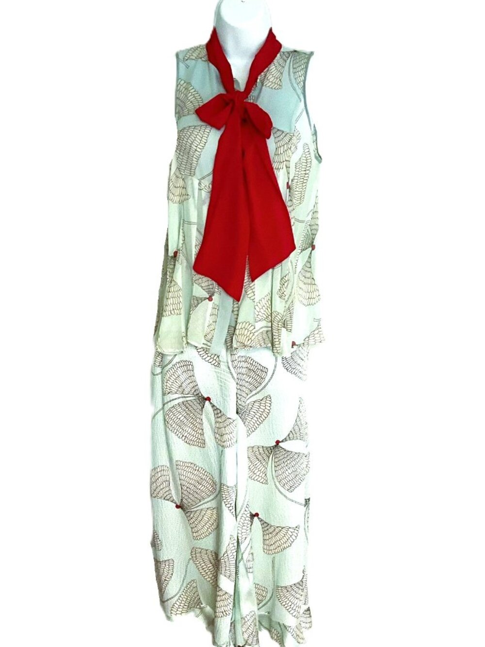 O L'AUTRECHOSE Silk Printed Pants Suit Set Size IT42 Italy